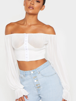 Cream Ruched Cup Hook And Eye Crop Top