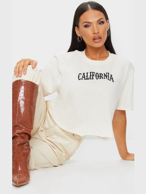 Cream California Printed Crop T Shirt