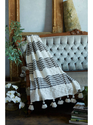 50"x60" Woven Block Patterned Striped Throw Blanket With Tassels Black - Patina Vie