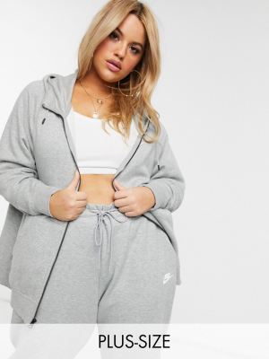 Nike Plus Light Gray Essentials Zip Through Hoodie