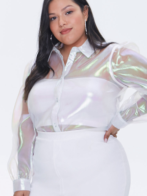 Plus Size Iridescent Organza Shirt