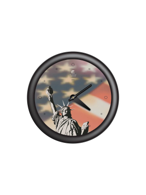 14" X 1.8" Statue Of Liberty Quartz Movement Decorative Wall Clock Black Frame - By Chicago Lighthouse