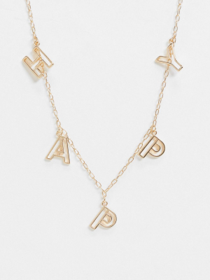 Asos Design Necklace With Cut Out Happy Letter Pendants In Gold Tone