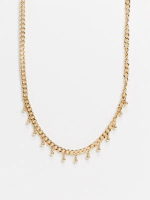 Asos Design Necklace In Curb Chain With Ball Charms In Gold Tone