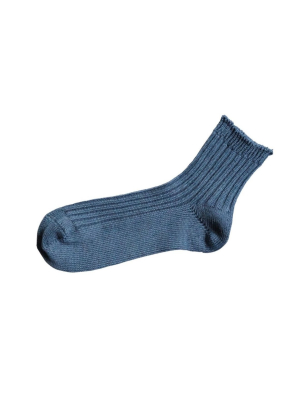 Linen Ribbed Socks In Blue