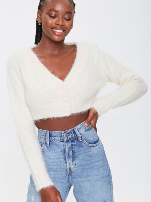 Fuzzy Cropped Cardigan Sweater