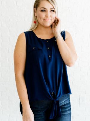 Unforgettable Style Navy Knot Top