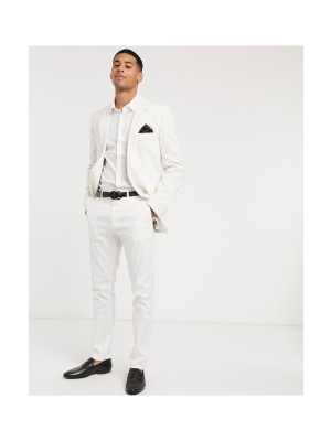 Asos Design Wedding Slim Suit In White Pin Stripe