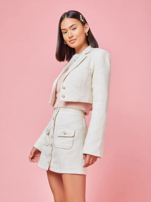 Cropped Tweed Faux Pearl Blazer