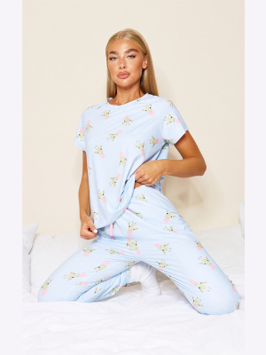 Blue Giraffe Bubblegum Print Legging Pj Set