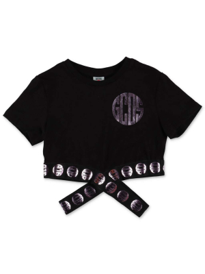 Gcds Kids Metallic Logo Printed Cropped T-shirt