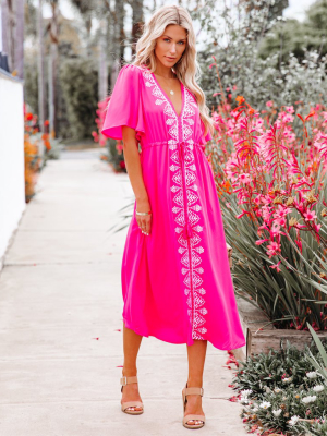 Presidio Embroidered Tassel Midi Dress - Fuchsia - Final Sale