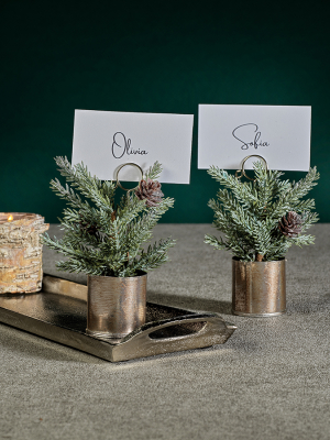 Pine In Silver Bucket Place Card Holder
