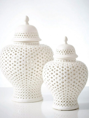 White Lattice Ginger Jar With Lid In Various Sizes