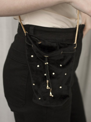 Velvet Compact Bucket Bag With Gold Chain