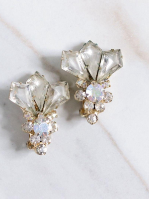 Vintage Champagne Crystal And Aurora Borealis Statement Earrings