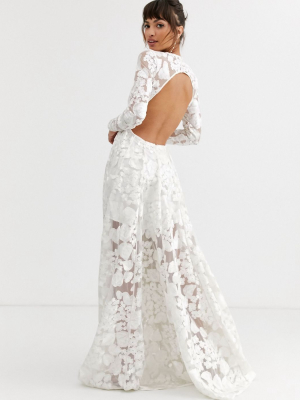 Asos Edition Wedding Dress With Open Back And Floral Embroidery