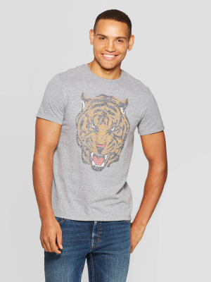 Men's Printed Standard Fit Tiger Short Sleeve Crew Neck Graphic T-shirt - Goodfellow & Co™ Gray