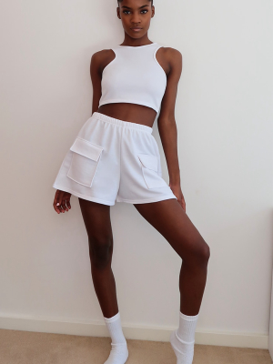 White Lightweight Pocket Detail Sweat Shorts