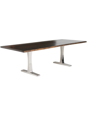 Toulouse Dining Table, Seared Oak/polished Stainless Base