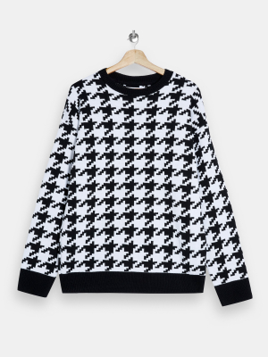 Topman Black Houndstooth Knitted Sweater