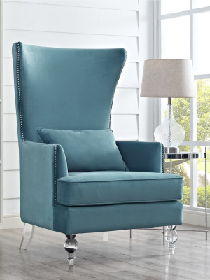 Sarah Sea Blue Velvet Armchair With Lucite Legs