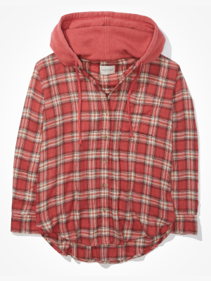 Ae Plaid Hooded Flannel Shirt