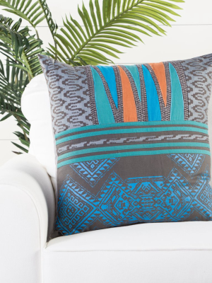 Mesa Gray & Aqua Geometric Throw Pillow