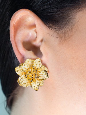 Satin Gold Dogwood Flower Clip Earrings