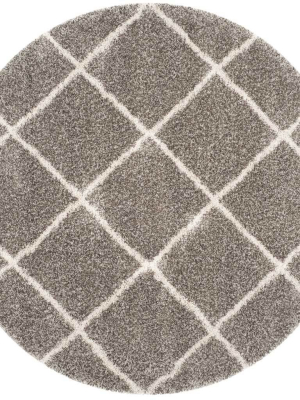 Hudson Shag Diamond Gray/ivory Round Rug