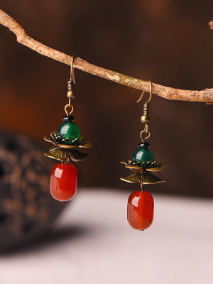 Retro Alloy Flower Red Agate Earrings