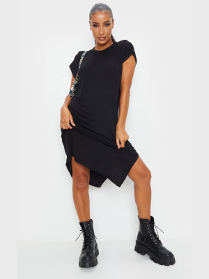 Black Shoulder Pad Side Split Sleeveless Midi...