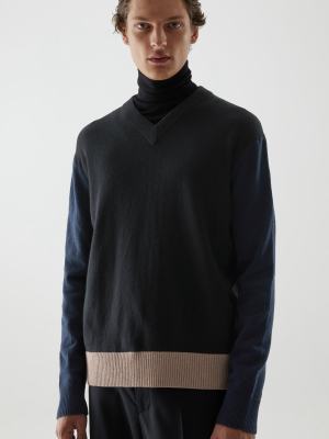 Colour-block Wool-cotton Sweater