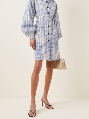 Checked Belted Stretch-wool Mini Dress