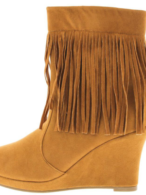 Tunas94 Tan Fringe Wedge Boot