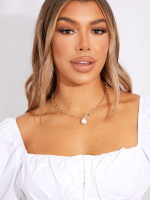 Gold Chain Pearl Drop Necklace