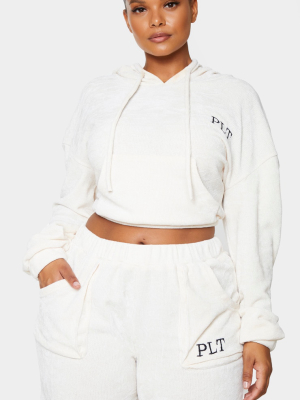 Prettylittlething Plus Cream Rib Velour Hoodie