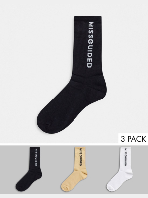 Missguided Branded 3 Pack Socks