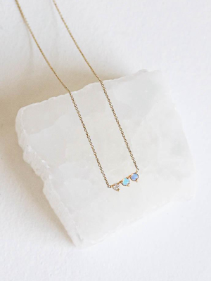 Three Points Diamond And Opal Necklace