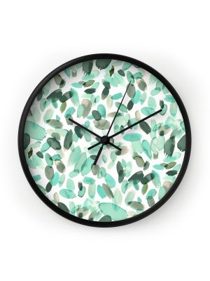 Ninola Design Mint Flower Petals Abstract Stains Wall Clock - Deny Designs