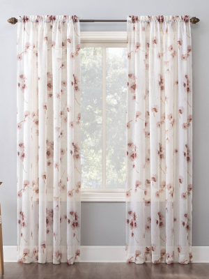 Carolyn Floral Print Crushed Sheer Voile Rod Pocket Curtain Panel - No. 918