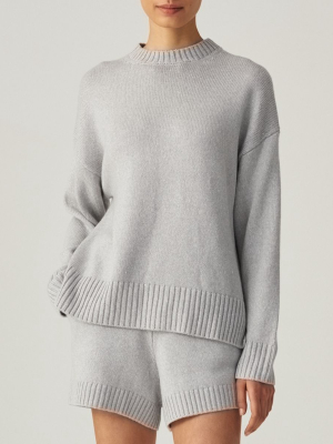 Cashmere, Silk & Linen Sweater In Light Grey