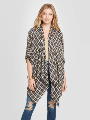 Women's Plaid Long Sleeve Open Layering Kimono Jacket - Knox Rose™ White/black