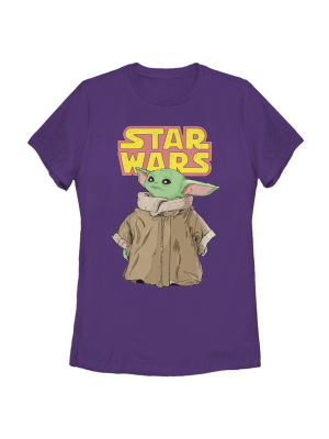 Women's Star Wars The Mandalorian The Child Retro Logo Stance T-shirt