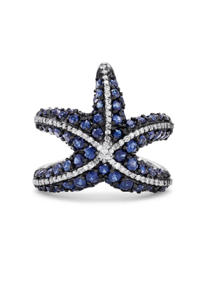 Effy Seaside 14k White Gold Sapphire & Diamond Starfish Ring