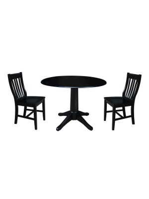 30.3" Round Top Pedestal Table With 2 Chairs Black - International Concepts