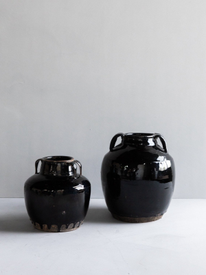 Vintage Black Handled Jar
