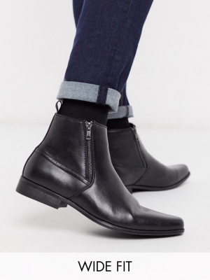 Asos Design Wide Fit Chelsea Boots In Black Faux Leather With Zips