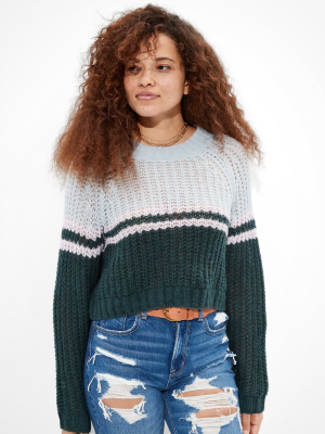 Ae Cropped Color Block Crew Neck Sweater