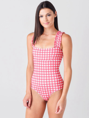 Ephemera Women's Gingham Ruffle One-piece Swimsuit